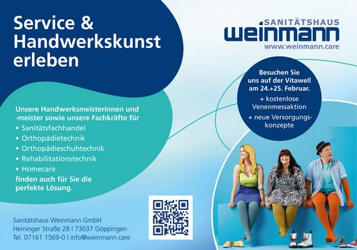 Ankündigung: Die Sanitätshaus Weinmann GmbH präsentiert sich auf der Gesundheitsmesse vitawell in Göppingen.
